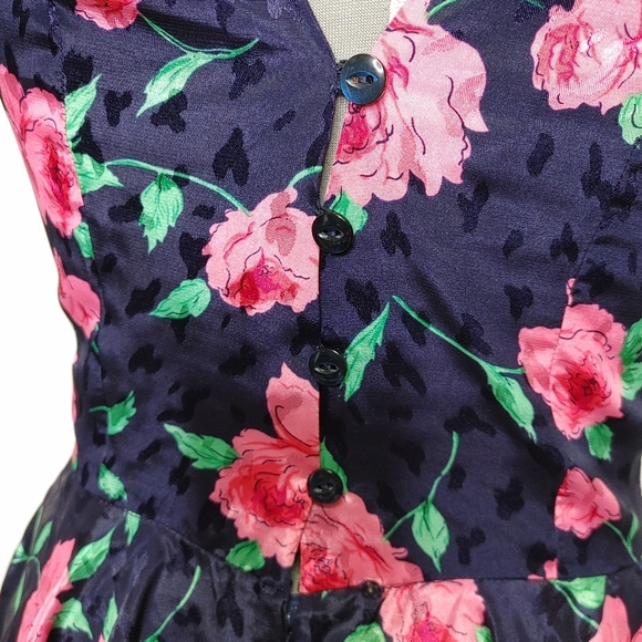 Stunning vintage satin rose print midi dress size XS - Picture 9 of 12